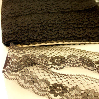 Black Embroidered Net Lace Trim Ribbon 50mm wide